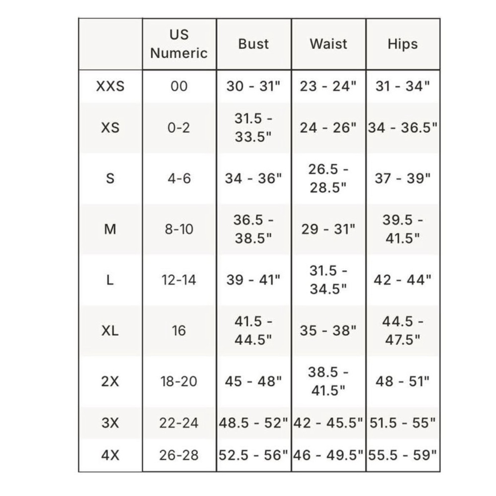 SKIMS Women's Top - Size Chart